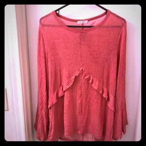 Super cute orange burnout tee with ruffles